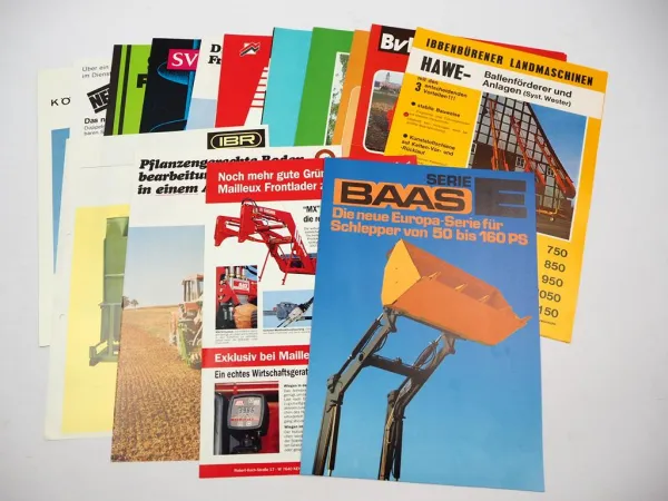 20x Original Prospekt Landtechnik 1970/80er Jahre z.B. Baas BvL Wühlmaus