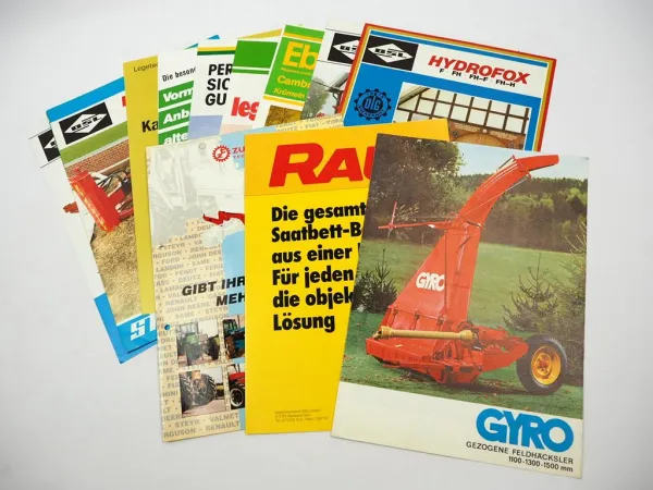 20x Original Prospekt Landtechnik 1970/80er Jahre z.B. Gyro Rau Diadem Hassia