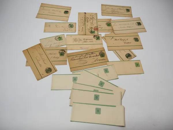 20x Streifbänder Zeitschriften mit Stempel und Briefmarke meist Sachsen ca. 1900