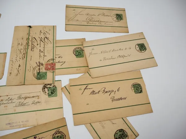 20x Streifbänder Zeitschriften mit Stempel und Briefmarke meist Sachsen ca. 1900