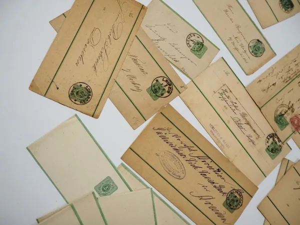 20x Streifbänder Zeitschriften mit Stempel und Briefmarke meist Sachsen ca. 1900