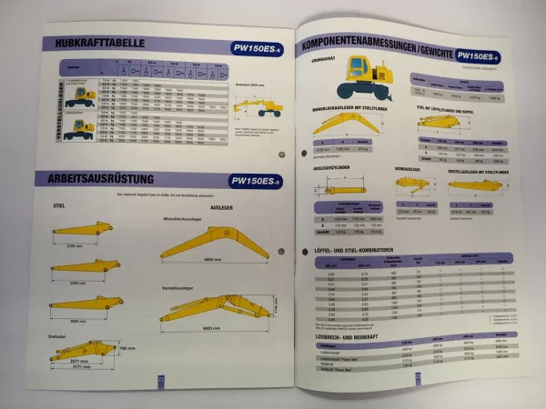 22x Prospekt Komatsu PW PC Mobilbagger Raupenbagger 1990/2000er Jahre