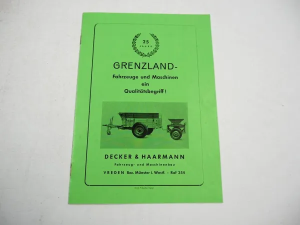 25 J. Grenzland Schlepper Anhänger Prospekt Decker & Haarmann Vreden b. Münster