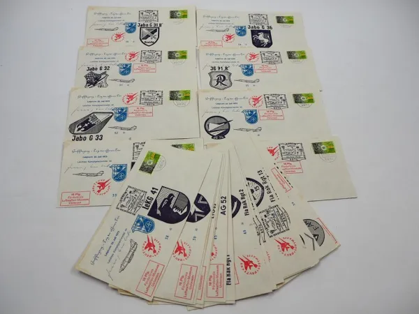 28x Briefe Briefmarken Großflugtag Leipheim 1973 Kampfgeschwader 44