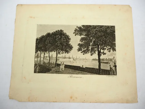 2x Alter Stich Bremen Hafen - Hamburg Eppendorf ca. 1850