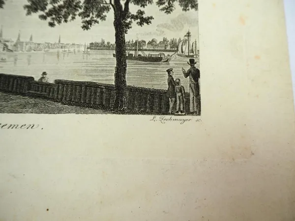 2x Alter Stich Bremen Hafen - Hamburg Eppendorf ca. 1850