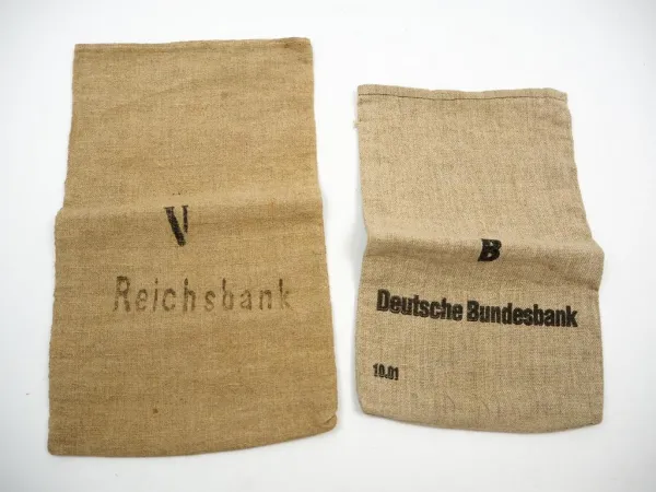 2x Geldsack aus Stoff Reichsbank Deutsche Bundesbank
