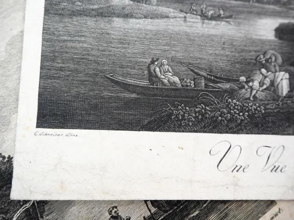 2x Kupferstich Ansichten vom Rhein ca. um 1790 Schneider Rücker Brand Benedict
