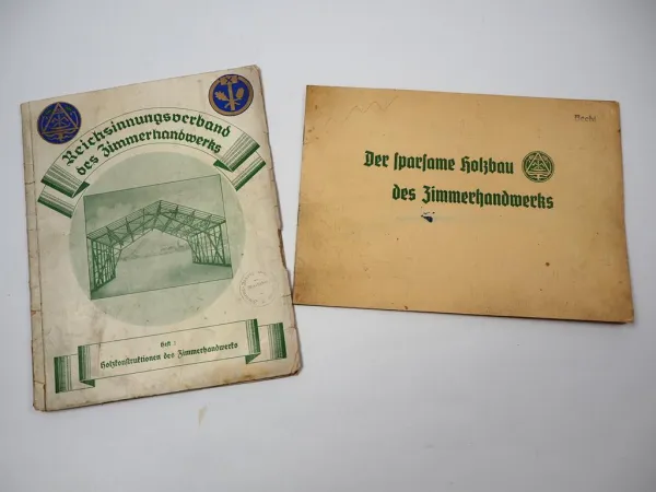 2x Lehrheft Zimmerhandwerk Reichsinnungsverband Karlsruhe Holzbau ca. 1920er J.