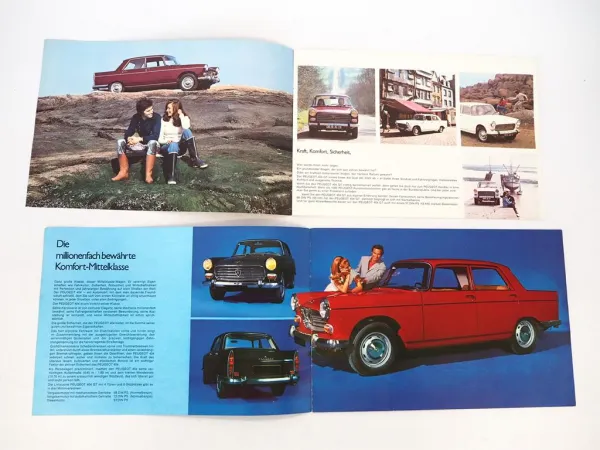 2x Orig. Prospekt Peugeot 404 Limousine GT Break Familiale Commerciale 1970/73