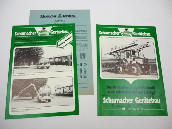 2x Orig. Prospekt Preisliste Schumacher Anbaugeräte für Unimog MBtrac 1970/80er