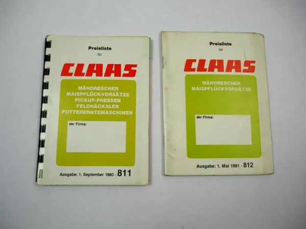 2x Original Preisliste Claas Mähdrescher Pressen Feldhäcksler 1980/81