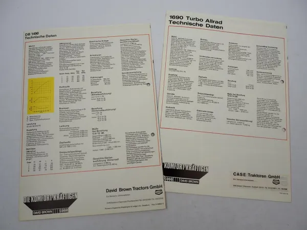 2x Original Prospekt Case David Brown DB 1490 1690 Schlepper 1980er Jahre