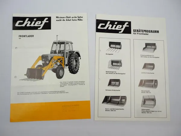 2x Original Prospekt Danlift Chief Frontlader Typ 900 am Deutz Schlepper