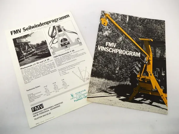 2x Original Prospekt FMV Schweden Forst Seilwinde für Schlepper