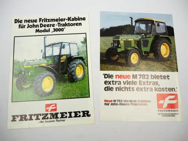 2x Original Prospekt Fritzmeier Kabine für John Deere 840 bis 2140 ca. 1983