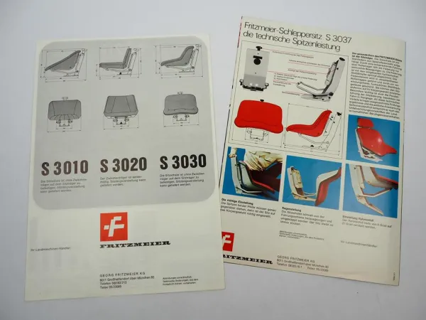 2x Original Prospekt Fritzmeier S 3010 3020 3030 3037 Schleppersitz 1970er Jahre