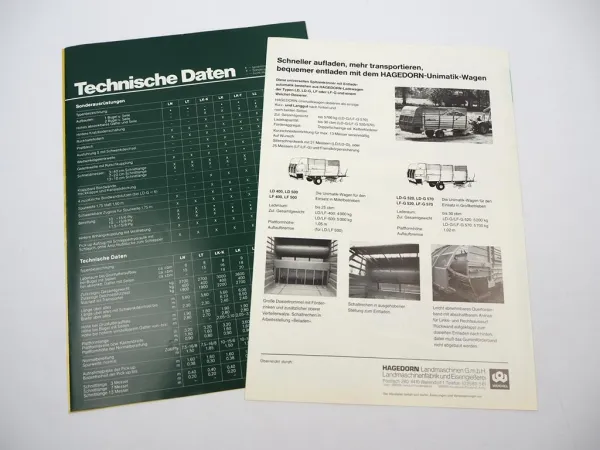2x Original Prospekt Hagedorn LN LT LK LL LD Ladewagen 1970/80er Jahre