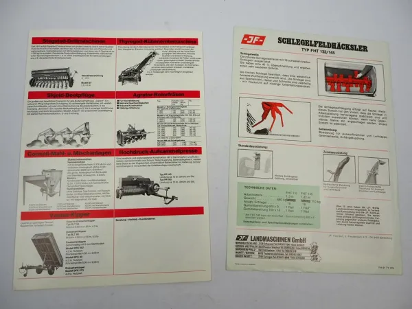 2x Original Prospekt JF Produktprogramm Landtechnik + Häcksler FHT 1970er Jahre