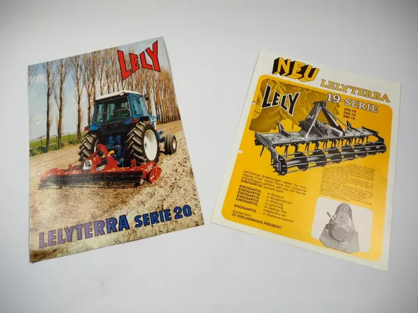 2x Original Prospekt Lelyterra Serie 19 & 20 Kreiseleggen am Ford Schlepper