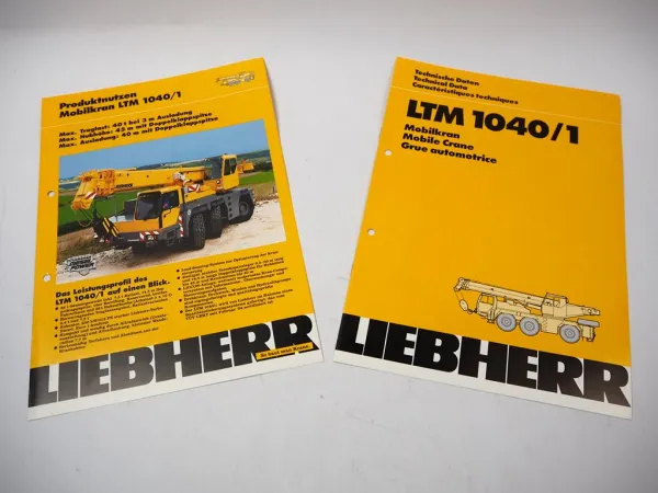 2x Original Prospekt Liebherr LTM 1040/1 Mobilkran Technische Daten 1994/1995