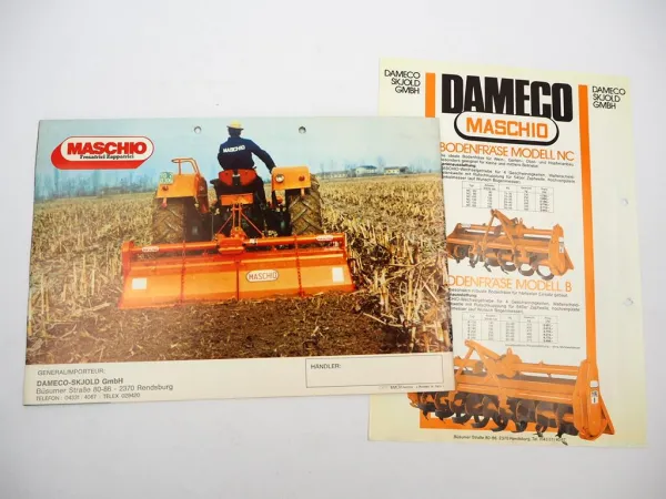 2x Original Prospekt Maschio Dameco Bodenfräsen Kreiseleggen 1970er Jahre