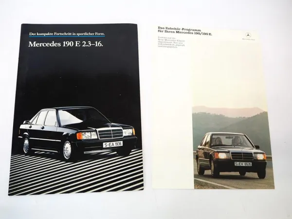 2x Original Prospekt Mercedes Benz 190E 2.3-16 + Zubehör 1984 W201
