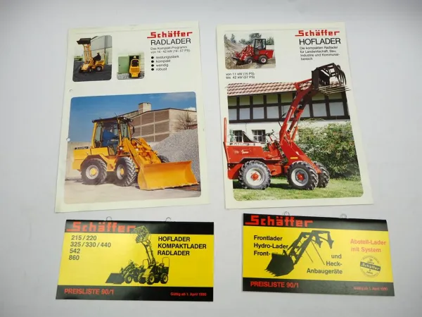 2x Original Prospekt Preisliste Schäffer 210 bis 860 Hoflader Radlader 1990