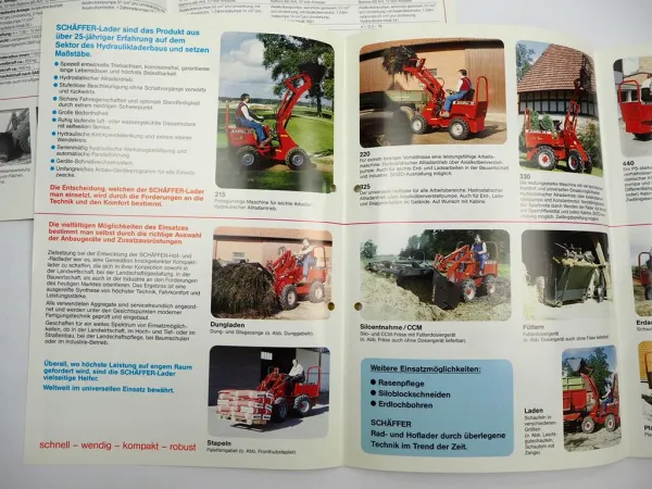 2x Original Prospekt Preisliste Schäffer 210 bis 860 Hoflader Radlader 1990