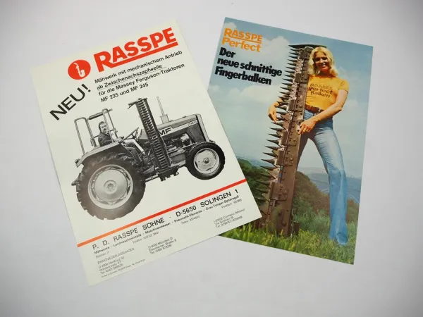 2x Original Prospekt Rasspe Zwischenachs Mähwerk für Massey Ferguson MF 235 245