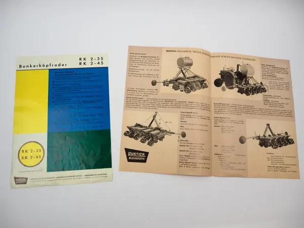 2x Original Prospekt Rustica Bleinroth Drillmaschine Bunkerköpfroder 1950er J.