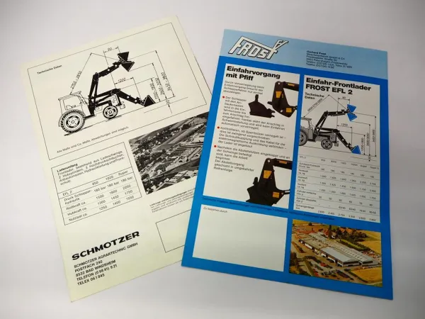 2x Original Prospekt Schmotzer Frost Frontlader für z.B. Deutz DX3.30 1985