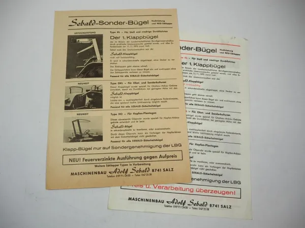 2x Original Prospekt Sebald Sicherheitsbügel am IHC Güldner Eicher Schlepper