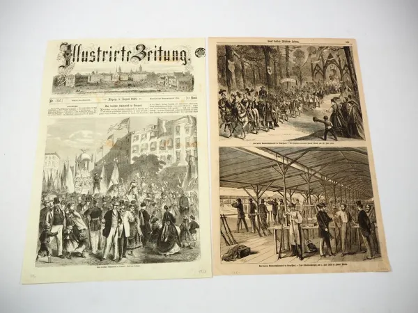 2x Original Zeitungsblatt Schützenfest in New York 1868