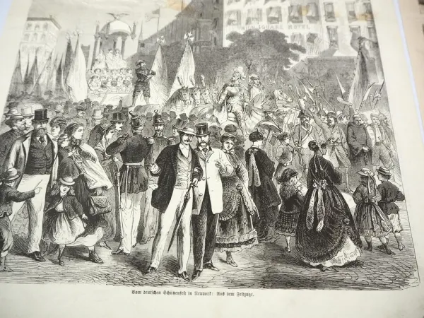 2x Original Zeitungsblatt Schützenfest in New York 1868