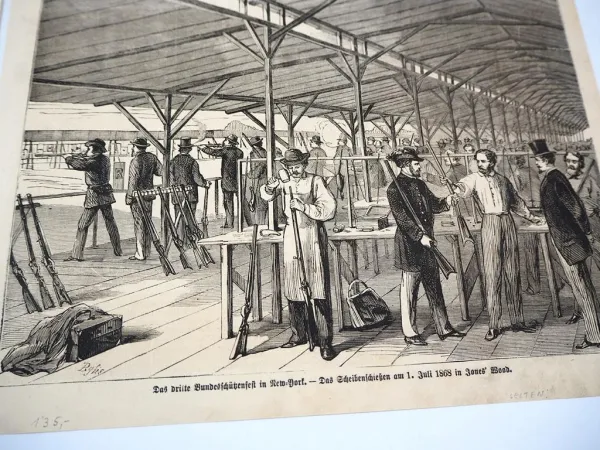 2x Original Zeitungsblatt Schützenfest in New York 1868