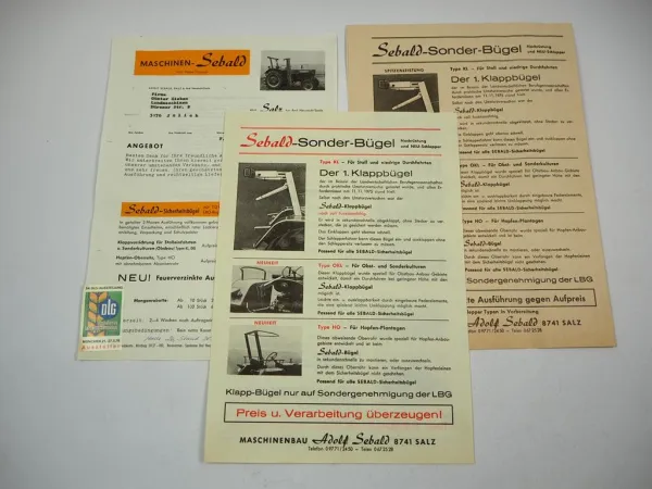 2x Prospekt + Angebot Sebald Sicherheitsbügel am IHC Güldner Eicher Schlepper