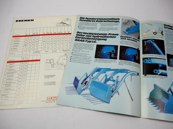 2x Prospekt Baas Lader Gr 2 3 3S LG80 VG 132 133 W Frontlader Eicher Traktoren