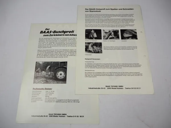 2x Prospekt Baas S80 Buschprofi Holzprofi Anbaugerät für Schlepper