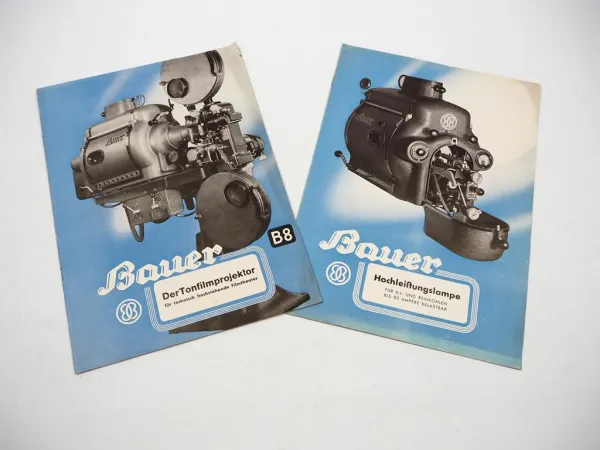 2x Prospekt Bauer Tonfilm Projektor B8 Lampe Film Kino Maschine Apparat 1939/40