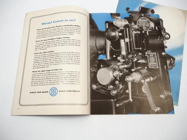 2x Prospekt Bauer Tonfilm Projektor B8 Lampe Film Kino Maschine Apparat 1939/40