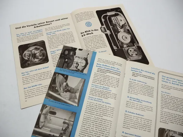 2x Prospekt Bauer Tonfilm Projektor B8 Lampe Film Kino Maschine Apparat 1939/40