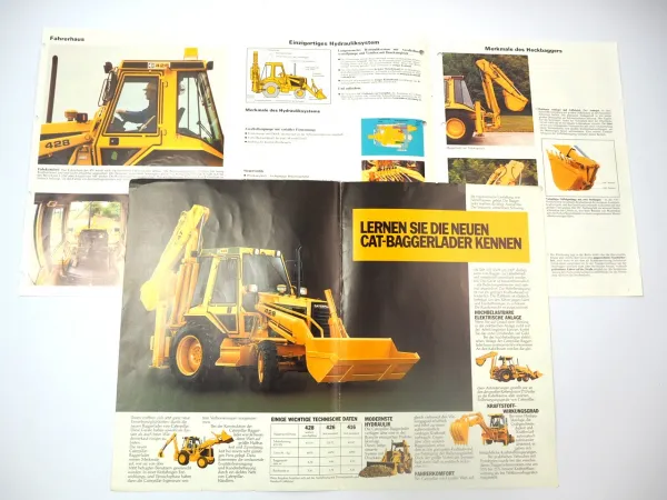 2x Prospekt Caterpillar 416 426 428 Baggerlader 1986/87
