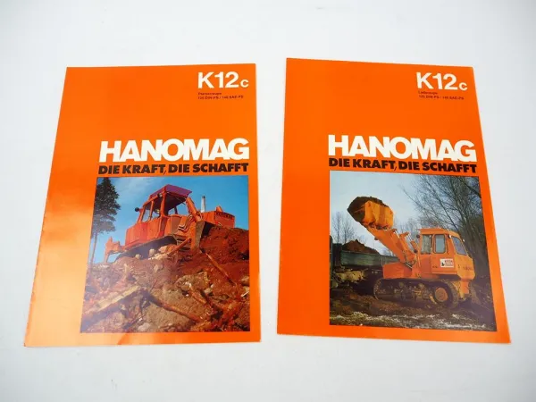2x Prospekt Hanomag K12c Planierraupe Laderaupe 125PS 1971