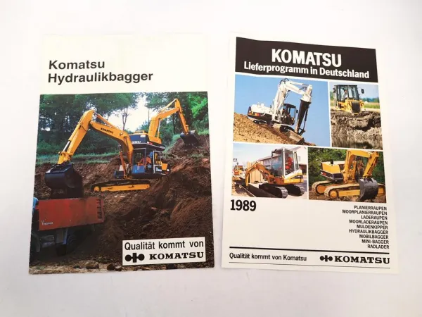 2x Prospekt Komatsu Bagger Raupen Radlader Kipper Lieferprgramm 1988/89