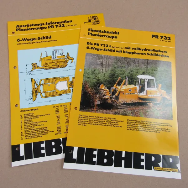 2x Prospekt Liebherr PR 732 Litronic + 6-Wege-Schild Einsatzbericht Fa Feldhaus