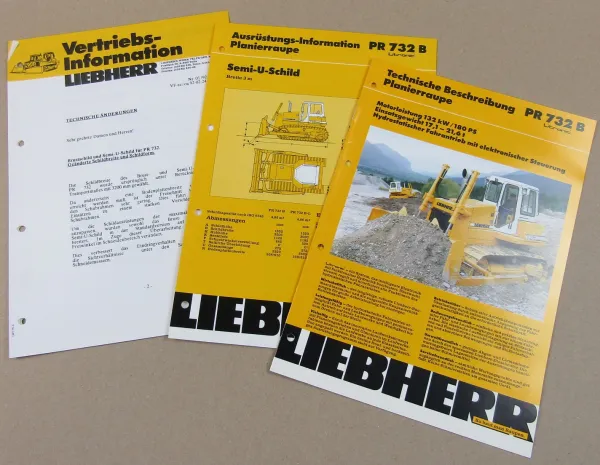 2x Prospekt Liebherr PR 732B Litronic Raupe Semi-U-Schild + Änderungen 90er Jahr