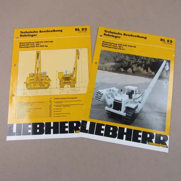 2x Prospekt Liebherr RL 52 Litronic Rohrleger 330 PS Technische Daten 2001/2002