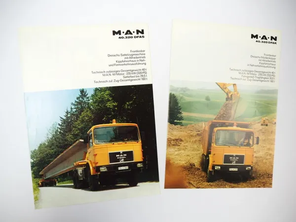 2x Prospekt MAN Nutzfahrzeuge 40.320 DFAK DFAS Frontlenker LKW 1970er Jahre