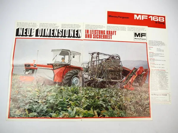 2x Prospekt Massey Ferguson MF168 Schlepper mit 65 PS 1972/76